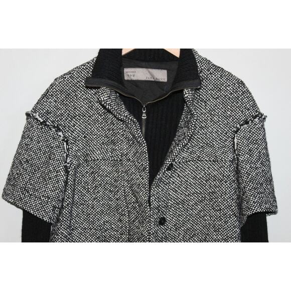 Zara Basic Textured Tweed Layered Full Zip Jacket Black Marled Knit Small H12038 - Picture 5 of 13